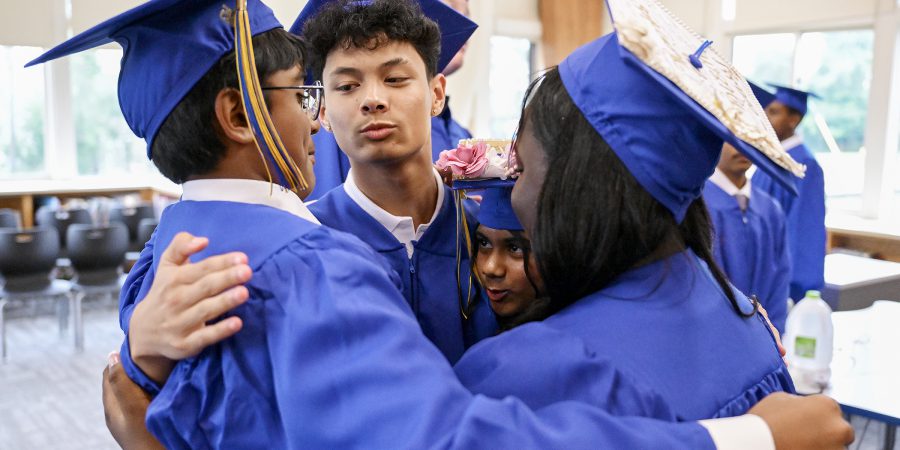 Students huddle