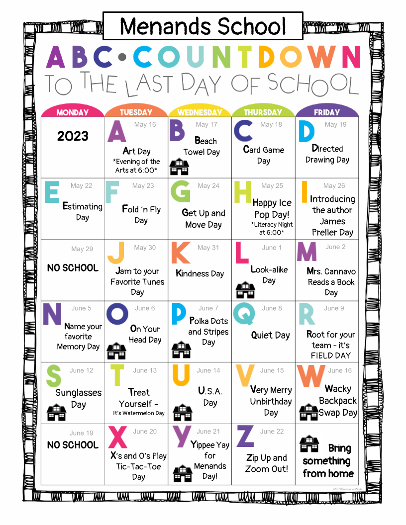 2023 A-Z Countdown Calendar - Menands School District 2023 A-Z Countdown Calendar - Menands School District