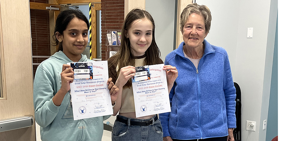 Sixth graders Astrid McNamara and Nila Saravan recently placed first and second in an Americanism essay contest sponsored by the Elks Club.