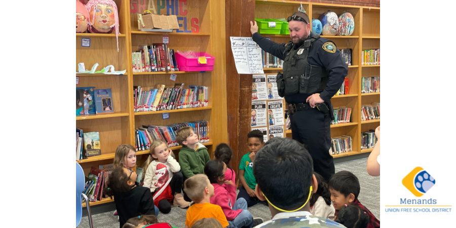 police officer and students