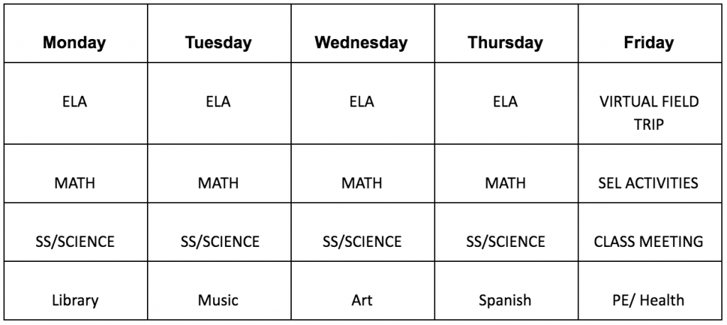 Menands Elementary Sample Schedule